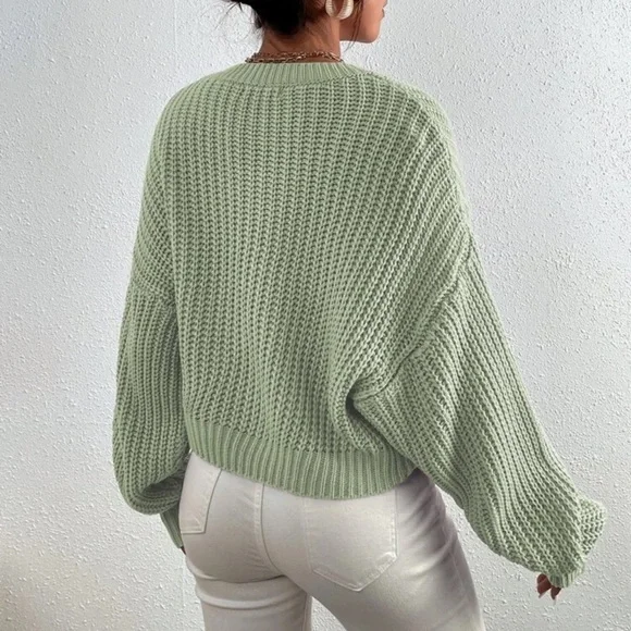 SHEIN Solid Ribbed Knit Drop Shoulder Sweater - Picture 2 of 10